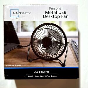Mainstays 4 inch Metal USB Personal Desktop Fan ~ Black